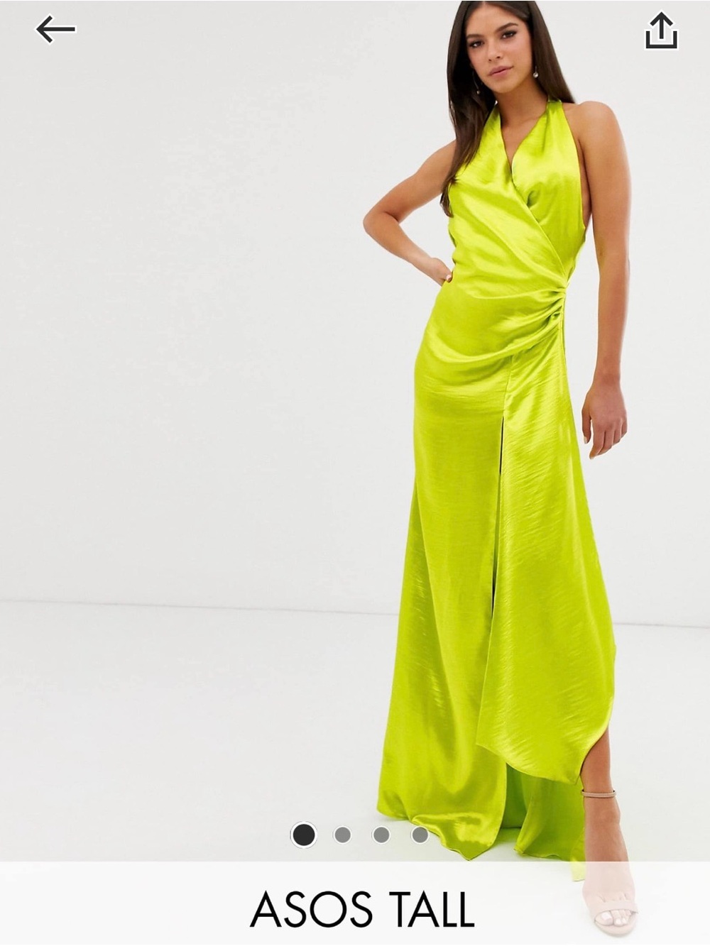 ASOS One-Shoulder Lime Green Satin Evening Gown